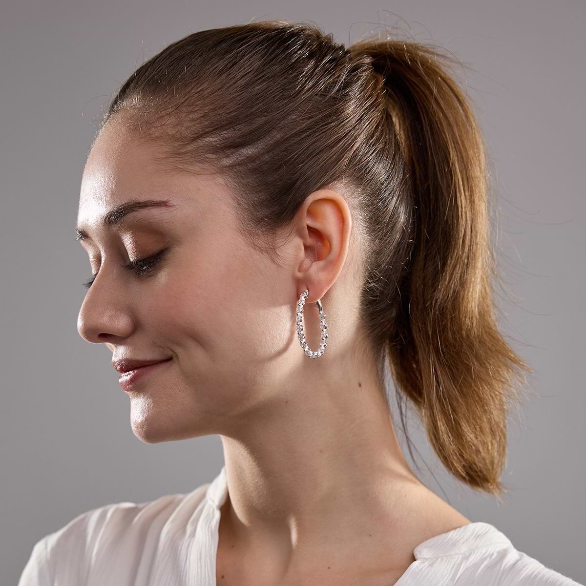 Additional Image 2 for  5 ctw Oval Lab Grown Diamond Inside Out Hoop Earrings